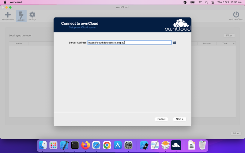 OwnCloud Desktop DC Cloud choose URL