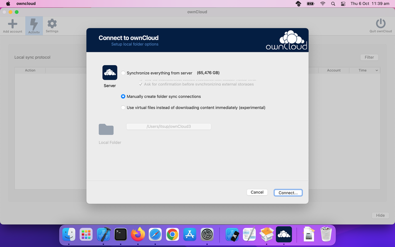 OwnCloud Desktop DC Cloud choose sync
